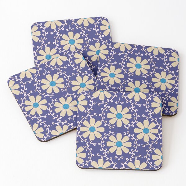 Item preview, Daisy Vine - Soft Cream and Cerulean on Deep Indigo designed and sold by artistmaria.