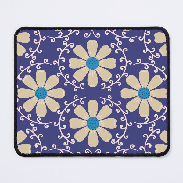 Item preview, Daisy Vine - Soft Cream and Cerulean on Deep Indigo designed and sold by artistmaria.