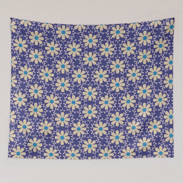 Item preview, Daisy Vine - Soft Cream and Cerulean on Deep Indigo designed and sold by artistmaria.