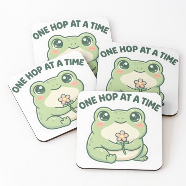 Item preview, One Hop at a Time | Cute Frog Motivational Quote Sticker designed and sold by Tiny-Doodle-Co.