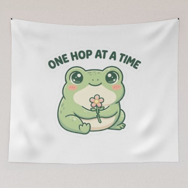 Item preview, One Hop at a Time | Cute Frog Motivational Quote Sticker designed and sold by Tiny-Doodle-Co.