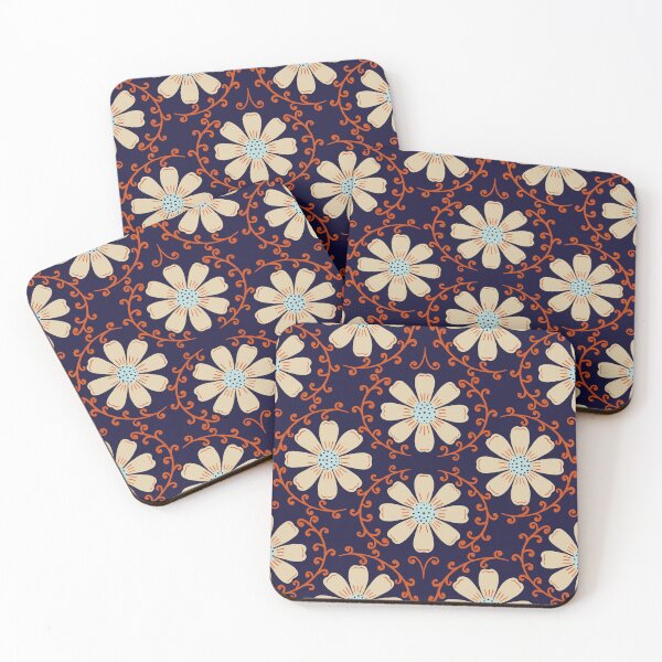 Item preview, Daisy Vine - Warm Cream and Terracotta on Midnight Navy designed and sold by artistmaria.