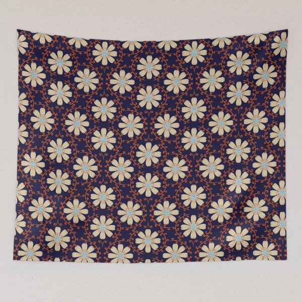 Item preview, Daisy Vine - Warm Cream and Terracotta on Midnight Navy designed and sold by artistmaria.