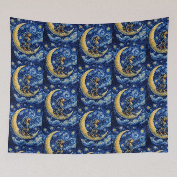 Item preview, Funny Blue and Tan Dachshund Starry Night Painting Cute Moon Stars Mom Dad Kids designed and sold by FurryHavenPH.