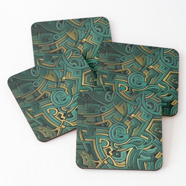 Item preview, Emerald Green and Gold Tribal Graffiti Doodle Abstract Pattern designed and sold by LYAN-STORE.