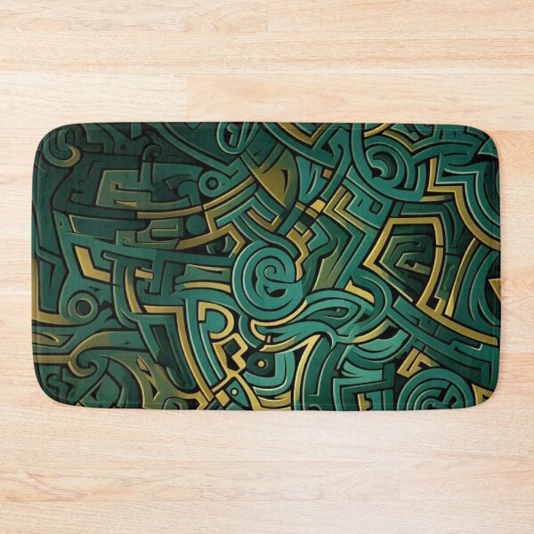 Item preview, Emerald Green and Gold Tribal Graffiti Doodle Abstract Pattern designed and sold by LYAN-STORE.