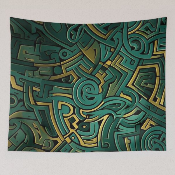 Item preview, Emerald Green and Gold Tribal Graffiti Doodle Abstract Pattern designed and sold by LYAN-STORE.