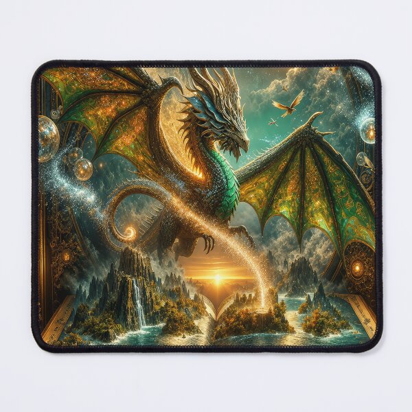 Item preview, Magic Dragon Book Wall Art – Enchanted Fantasy Dragon Emerging from Ancient Spellbook designed and sold by DrakariArt.