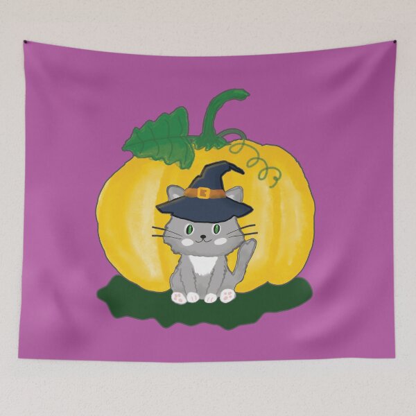 Item preview, Cute Little Cat Wearing a Hat, Sitting in Front of a Pumpkin designed and sold by studiodrchicken.
