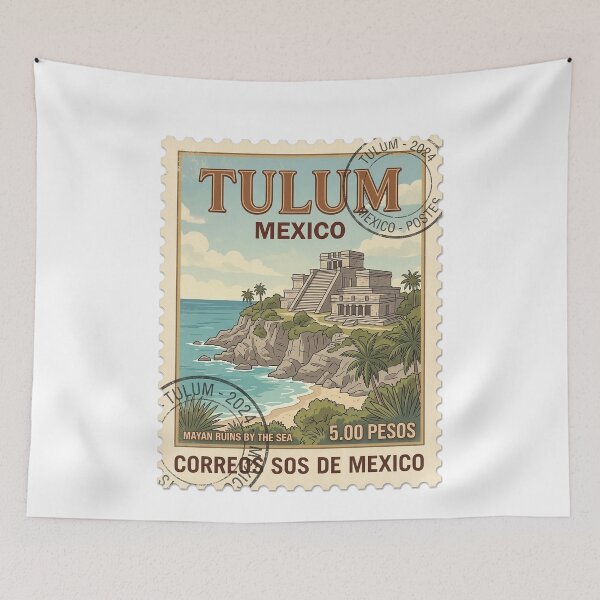Item preview, Vintage Tulum Mexico Mayan Ruins Travel Stamp designed and sold by k3rstman1.