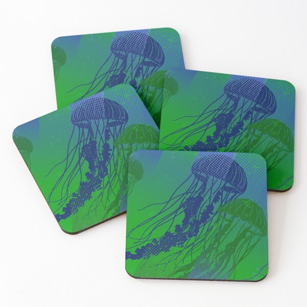 Item preview, Jellyfish Swarm Green Blue Ocean designed and sold by chaaval.