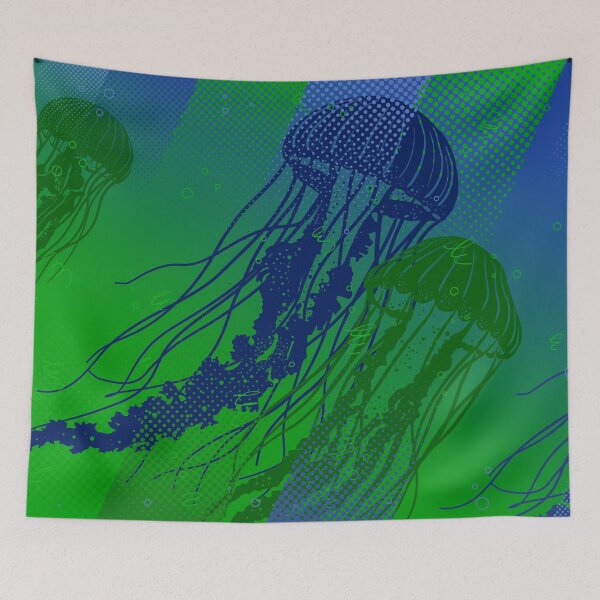 Item preview, Jellyfish Swarm Green Blue Ocean designed and sold by chaaval.