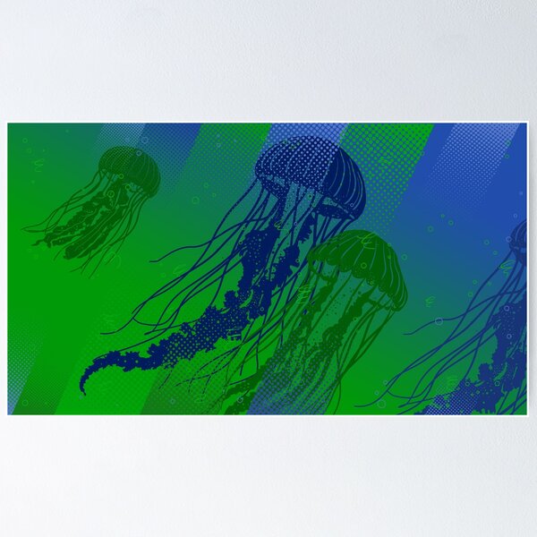 Item preview, Jellyfish Swarm Green Blue Ocean designed and sold by chaaval.