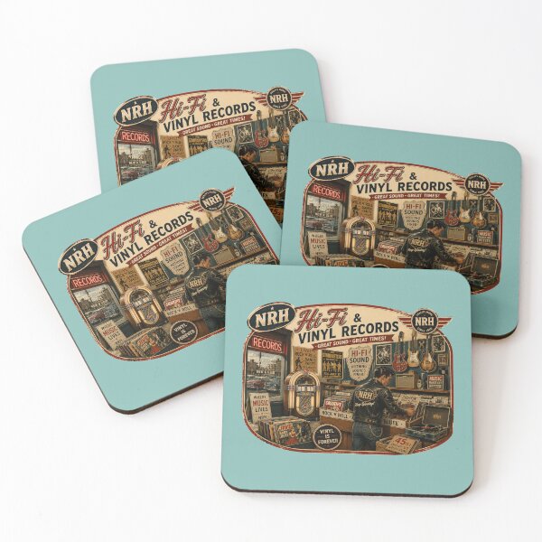 Item preview, Retro poster of vinyl records and vintage Hi-Fi designed and sold by Normandy Road Heritage.