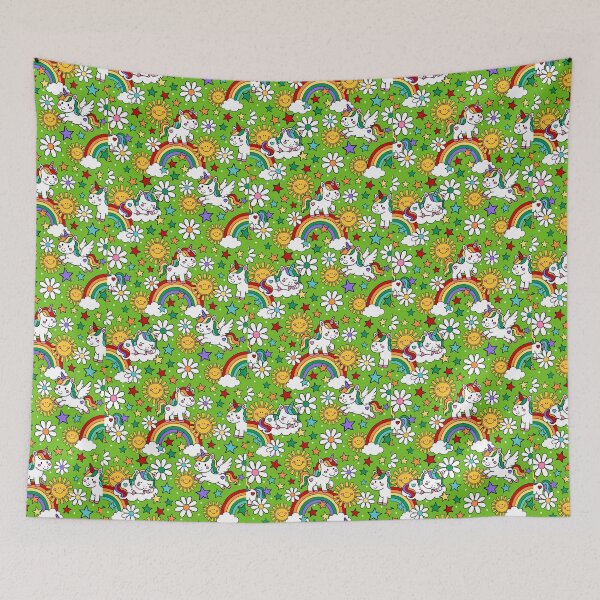 Item preview, Unicorns Rainbows and Sunshine in Lime Green designed and sold by KrisInStitches.