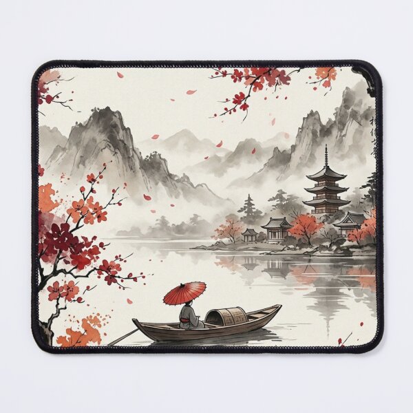Item preview, Japanese Watercolor Landscape Red Umbrella Boat Cherry Blossom Graphic designed and sold by PACS0011.