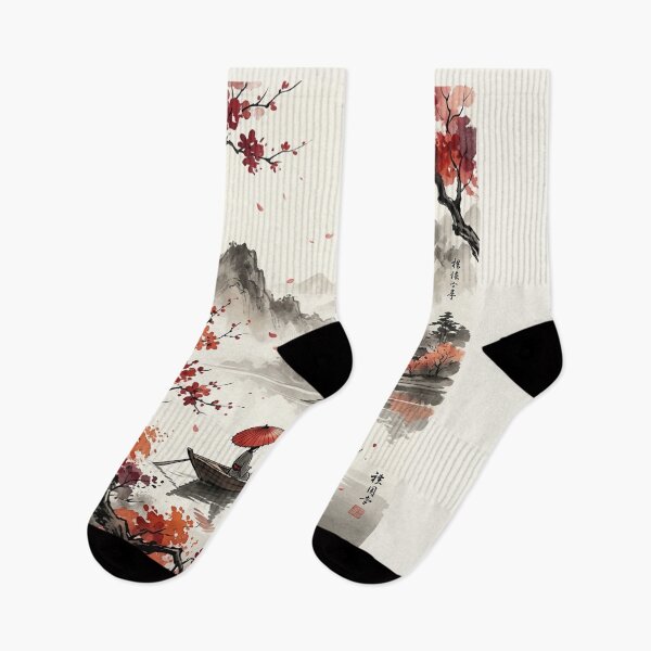 Item preview, Japanese Watercolor Landscape Red Umbrella Boat Cherry Blossom Graphic designed and sold by PACS0011.