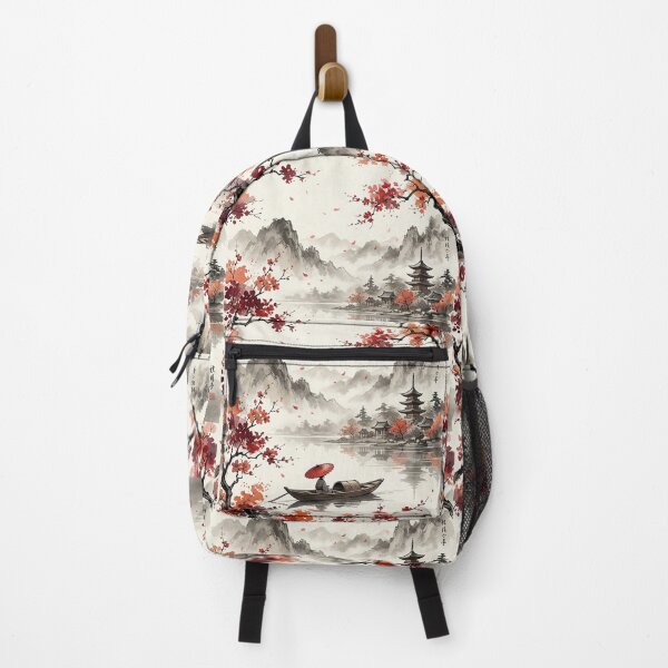 Item preview, Japanese Watercolor Landscape Red Umbrella Boat Cherry Blossom Graphic designed and sold by PACS0011.