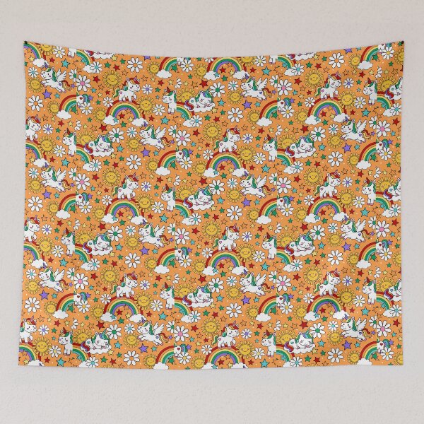 Item preview, Unicorns Rainbows and Sunshine in Orange designed and sold by KrisInStitches.
