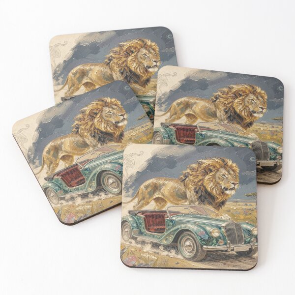 Item preview, Impasto Fantasy Lion & Retro Car Portrait designed and sold by FotoworldEdel.