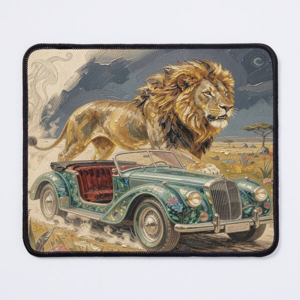 Item preview, Impasto Fantasy Lion & Retro Car Portrait designed and sold by FotoworldEdel.