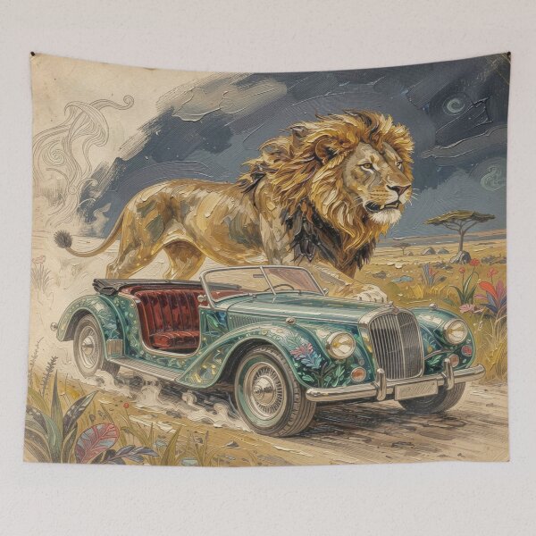 Item preview, Impasto Fantasy Lion & Retro Car Portrait designed and sold by FotoworldEdel.