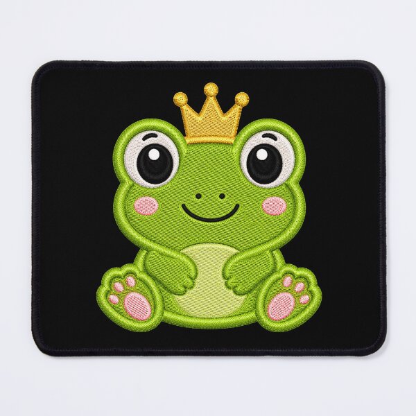 Item preview, Cute Baby Frog Wearing Crown Embroidery Illustration designed and sold by ColorSplash123.