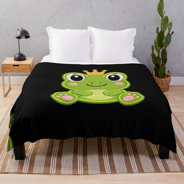 Item preview, Cute Baby Frog Wearing Crown Embroidery Illustration designed and sold by ColorSplash123.