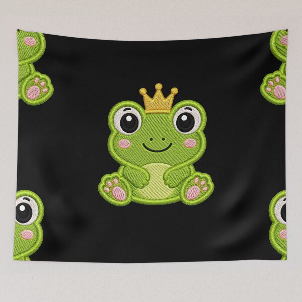 Item preview, Cute Baby Frog Wearing Crown Embroidery Illustration designed and sold by ColorSplash123.