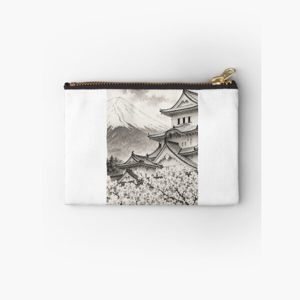 Item preview, traditional ink illustration temple castle Japan culture hand draw BLACK WHITE designed and sold by sabartgunpla.