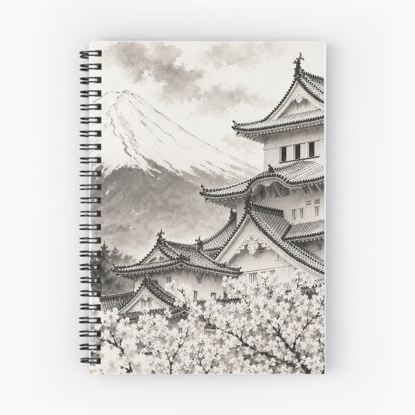 Item preview, traditional ink illustration temple castle Japan culture hand draw BLACK WHITE designed and sold by sabartgunpla.