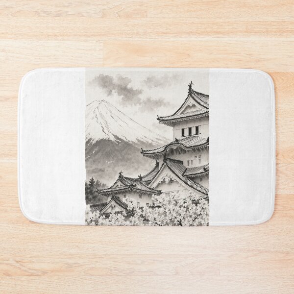 Item preview, traditional ink illustration temple castle Japan culture hand draw BLACK WHITE designed and sold by sabartgunpla.
