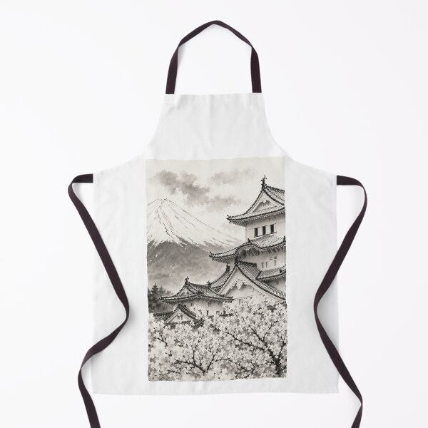 Item preview, traditional ink illustration temple castle Japan culture hand draw BLACK WHITE designed and sold by sabartgunpla.