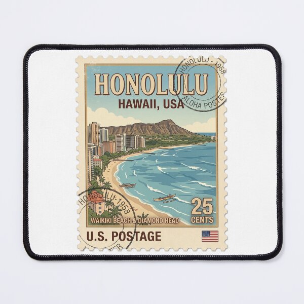Item preview, Vintage Honolulu Hawaii Waikiki Beach Travel Stamp designed and sold by k3rstman1.