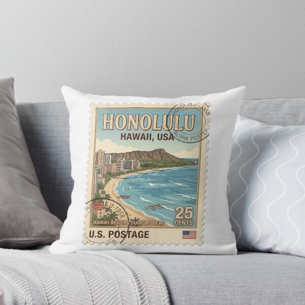 Item preview, Vintage Honolulu Hawaii Waikiki Beach Travel Stamp designed and sold by k3rstman1.