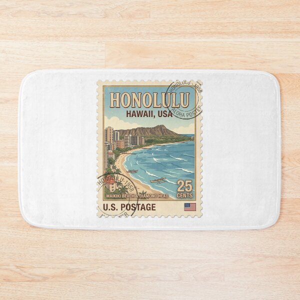 Item preview, Vintage Honolulu Hawaii Waikiki Beach Travel Stamp designed and sold by k3rstman1.