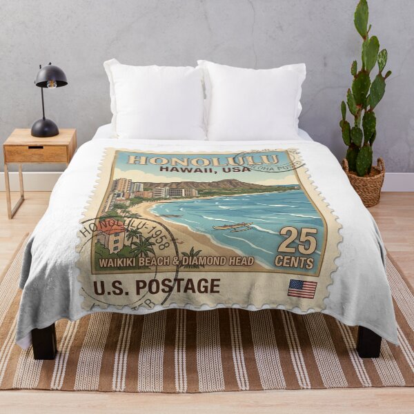 Item preview, Vintage Honolulu Hawaii Waikiki Beach Travel Stamp designed and sold by k3rstman1.