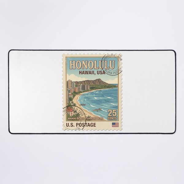 Item preview, Vintage Honolulu Hawaii Waikiki Beach Travel Stamp designed and sold by k3rstman1.