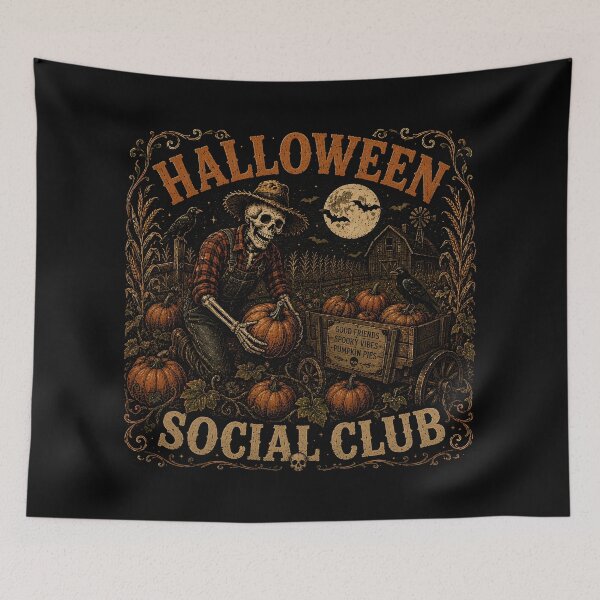 Item preview, Halloween Social Club | Skeleton Pumpkin Patch Vintage Halloween Design designed and sold by KAM-KAM-STORE.