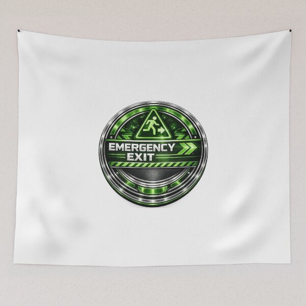 Item preview, EMERGENCY EXIT - SIGNS - RETRO MODERN SIGN - UNIQUE RARE ORIGINAL TSHIRT STICKER designed and sold by SentientGallery.