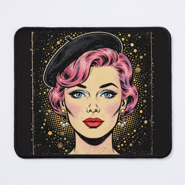 Item preview, Pink Hair Woman Black Beret Vintage Pop Art Portrait designed and sold by MAISON SYLVIE.