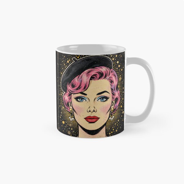 Item preview, Pink Hair Woman Black Beret Vintage Pop Art Portrait designed and sold by MAISON SYLVIE.