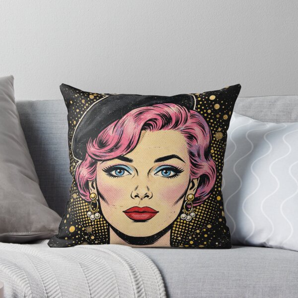 Item preview, Pink Hair Woman Black Beret Vintage Pop Art Portrait designed and sold by MAISON SYLVIE.