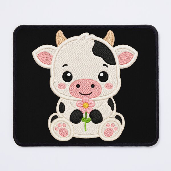 Item preview, Cute Baby Cow Holding Flower Embroidery Illustration designed and sold by ColorSplash123.