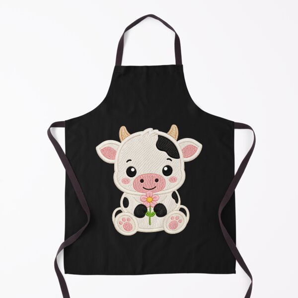 Item preview, Cute Baby Cow Holding Flower Embroidery Illustration designed and sold by ColorSplash123.