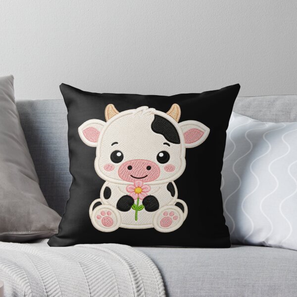 Item preview, Cute Baby Cow Holding Flower Embroidery Illustration designed and sold by ColorSplash123.