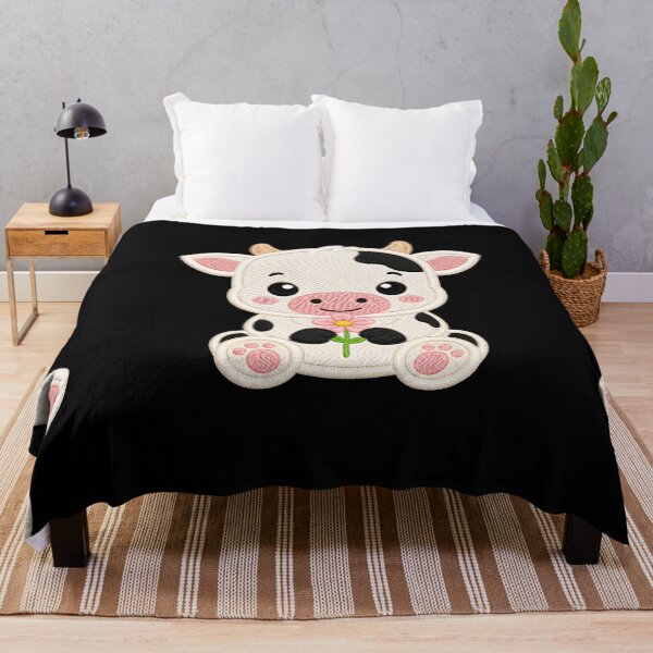 Item preview, Cute Baby Cow Holding Flower Embroidery Illustration designed and sold by ColorSplash123.