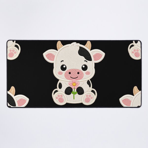 Item preview, Cute Baby Cow Holding Flower Embroidery Illustration designed and sold by ColorSplash123.