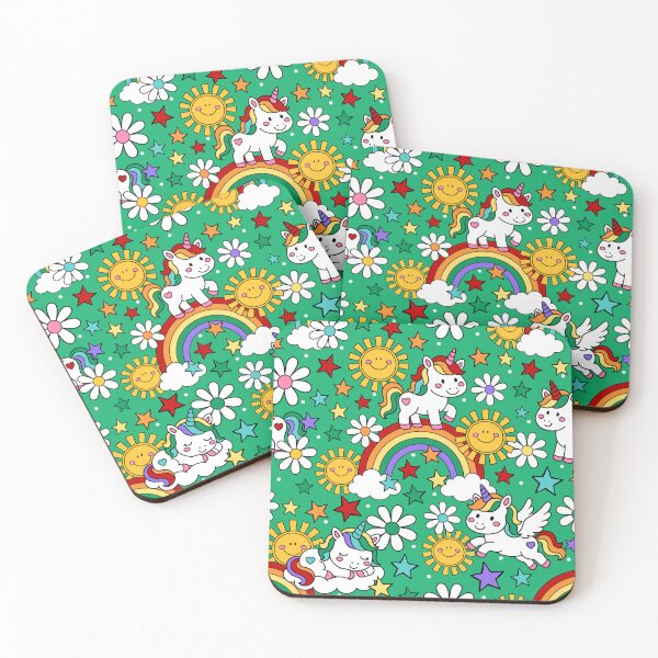 Item preview, Unicorns Rainbows and Sunshine in Green designed and sold by KrisInStitches.