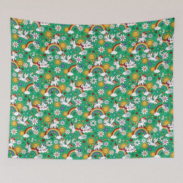 Item preview, Unicorns Rainbows and Sunshine in Green designed and sold by KrisInStitches.